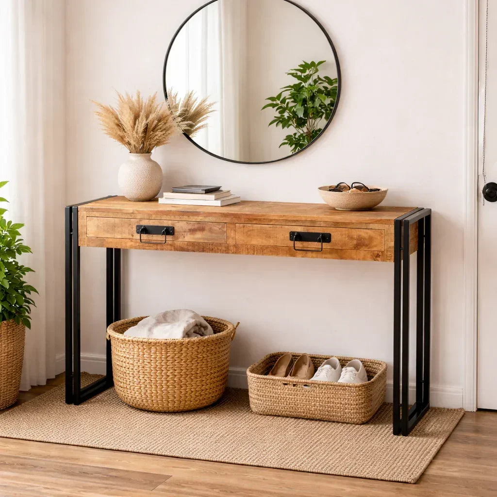Timbergirl Reclaimed Mango Wood Console Table with Metal Legs