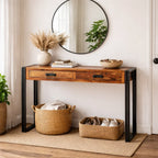 Timbergirl Solid Sheesham Wood Console Table with Metal Legs
