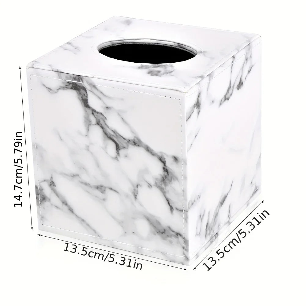Tissue Box Holder - Elegant Marble Leather, back view - House Of Avana