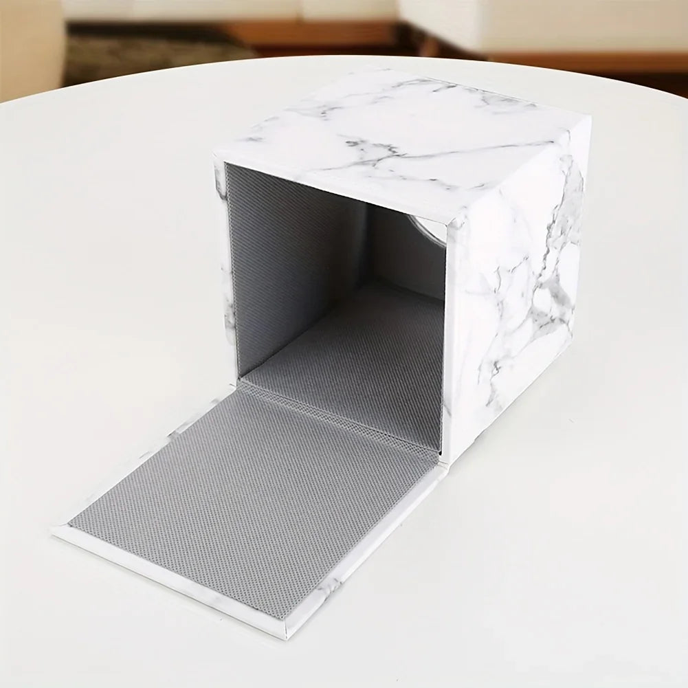Tissue Box Holder - Elegant Marble Leather, side view - House Of Avana