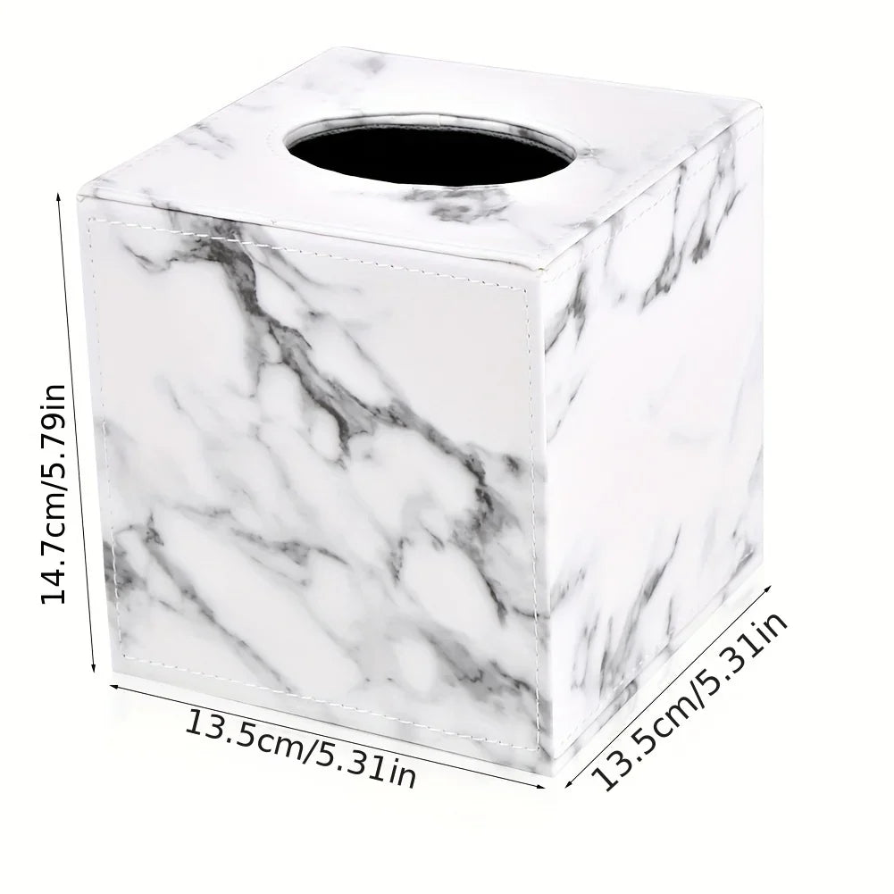 Tissue Box Holder - Elegant Marble Leather, top view - House Of Avana