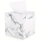 Tissue Box Holder - Elegant Marble Leather, angled view - House Of Avana [[SKU:HOA-TIS-007]]