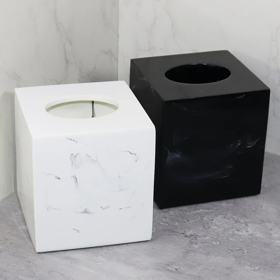 Tissue Box Holder - Luxury Marble, angled view - House Of Avana