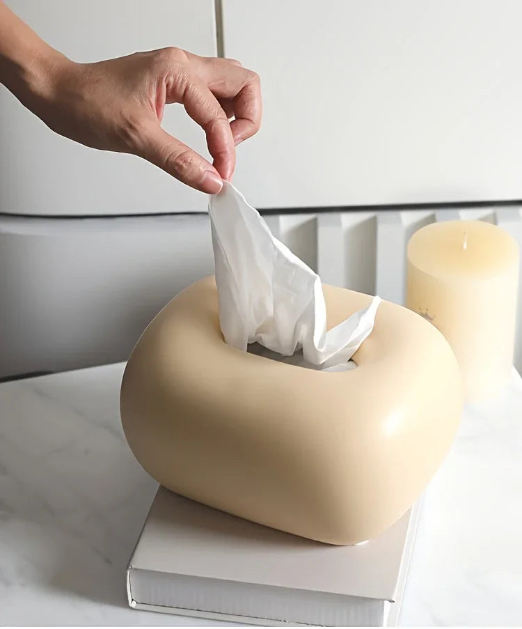 Tissue Box Holder - Modern Ceramic White, in-use display - House Of Avana