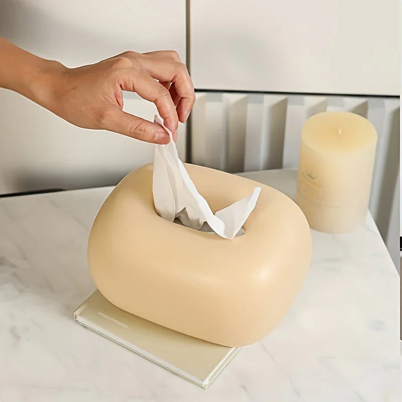 Tissue Box Holder - Modern Ceramic White, side view - House Of Avana