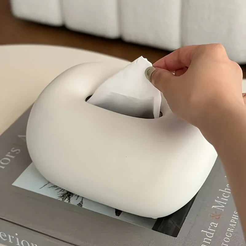 Tissue Box Holder - Modern Ceramic White, top view - House Of Avana