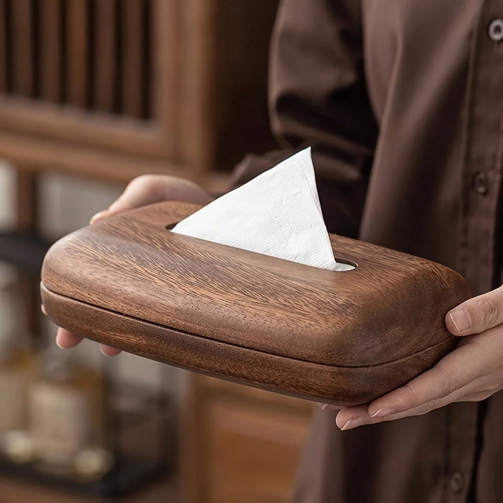 Tissue Box Holder - Luxury Wooden Walnut, back view - House Of Avana