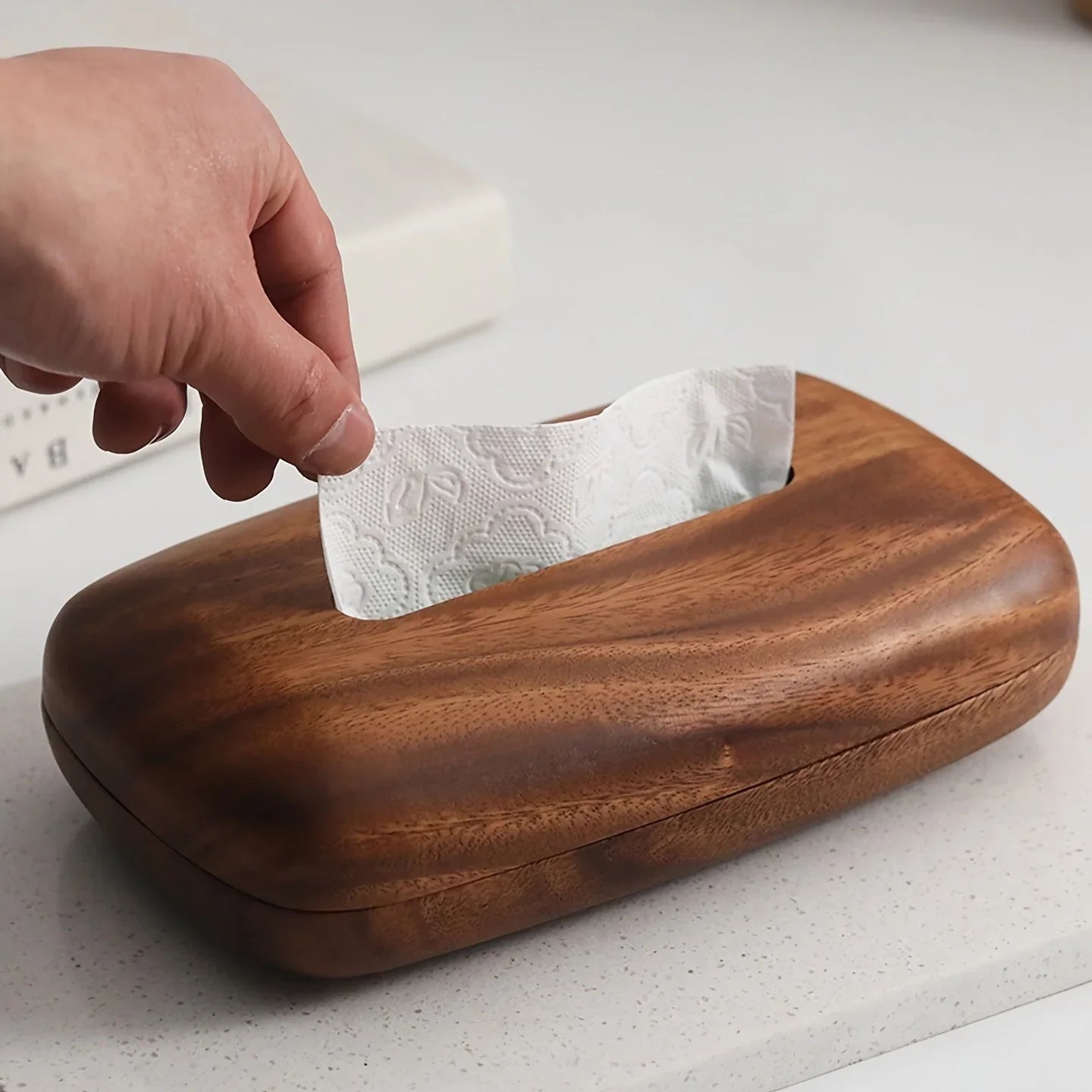 Tissue Box Holder - Luxury Wooden Walnut, detail shot - House Of Avana