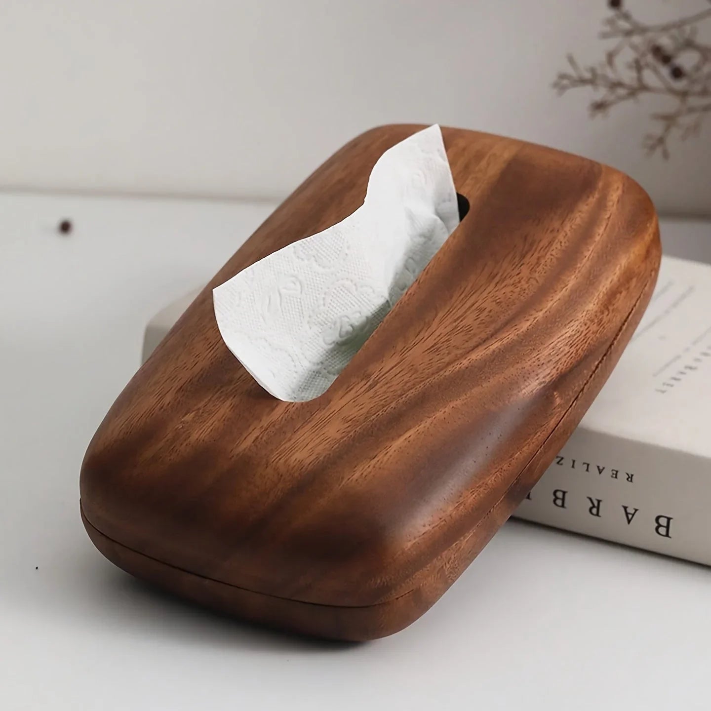 Tissue Box Holder - Luxury Wooden Walnut, top view - House Of Avana