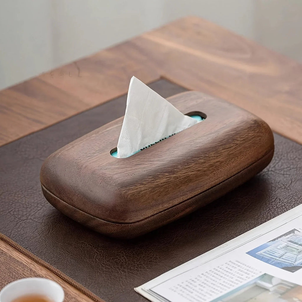 Tissue Box Holder - Luxury Wooden Walnut, angled view - House Of Avana [[SKU:HOA-TIS-001]]