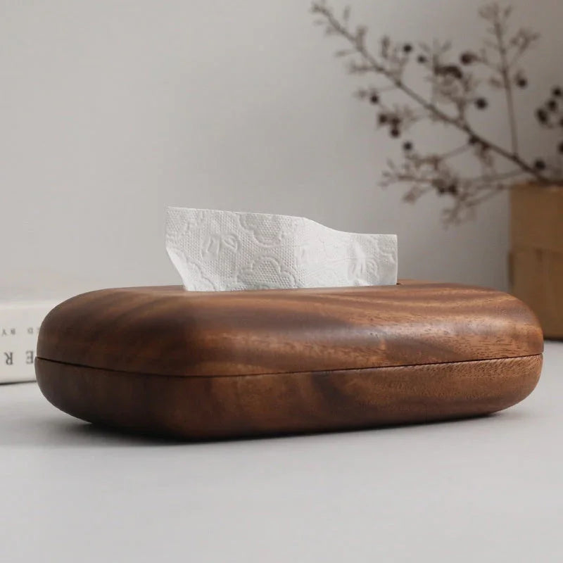 Tissue Box Holder - Luxury Wooden Walnut, angled view - House Of Avana