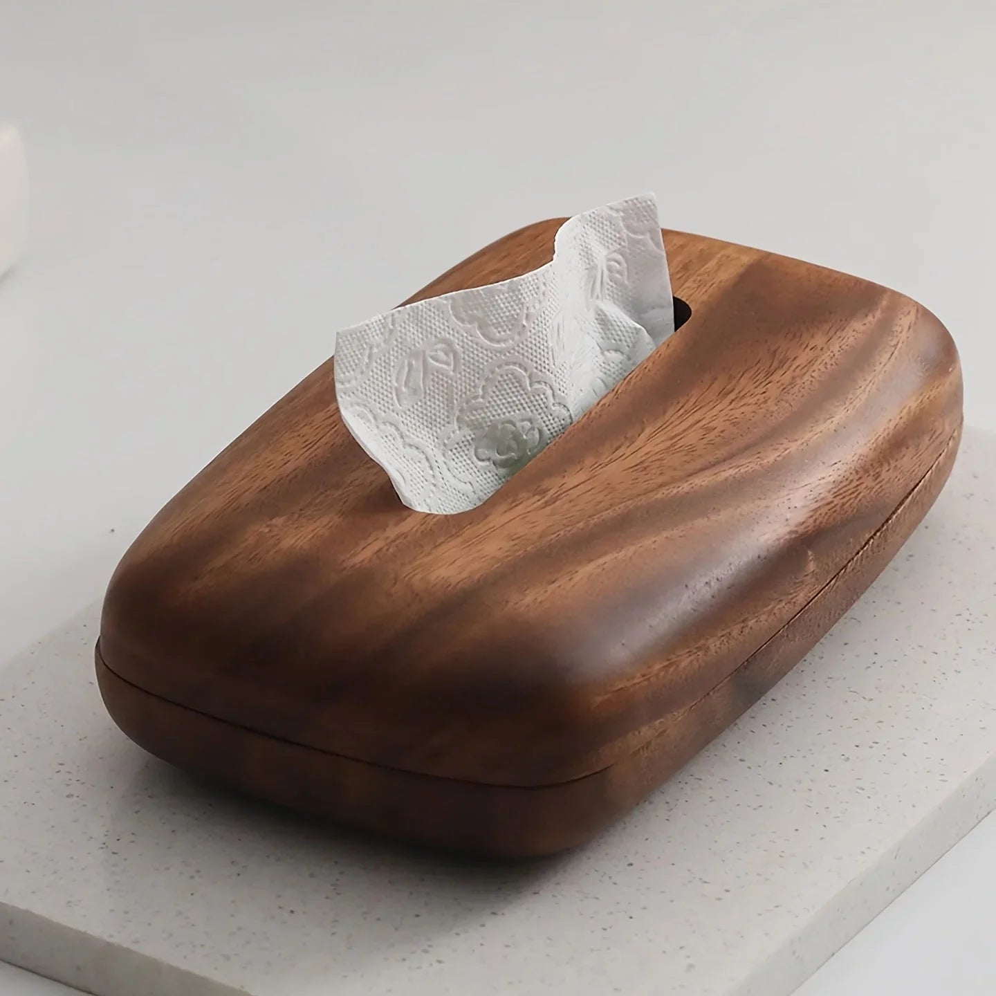 Tissue Box Holder - Luxury Wooden Walnut, front view - House Of Avana