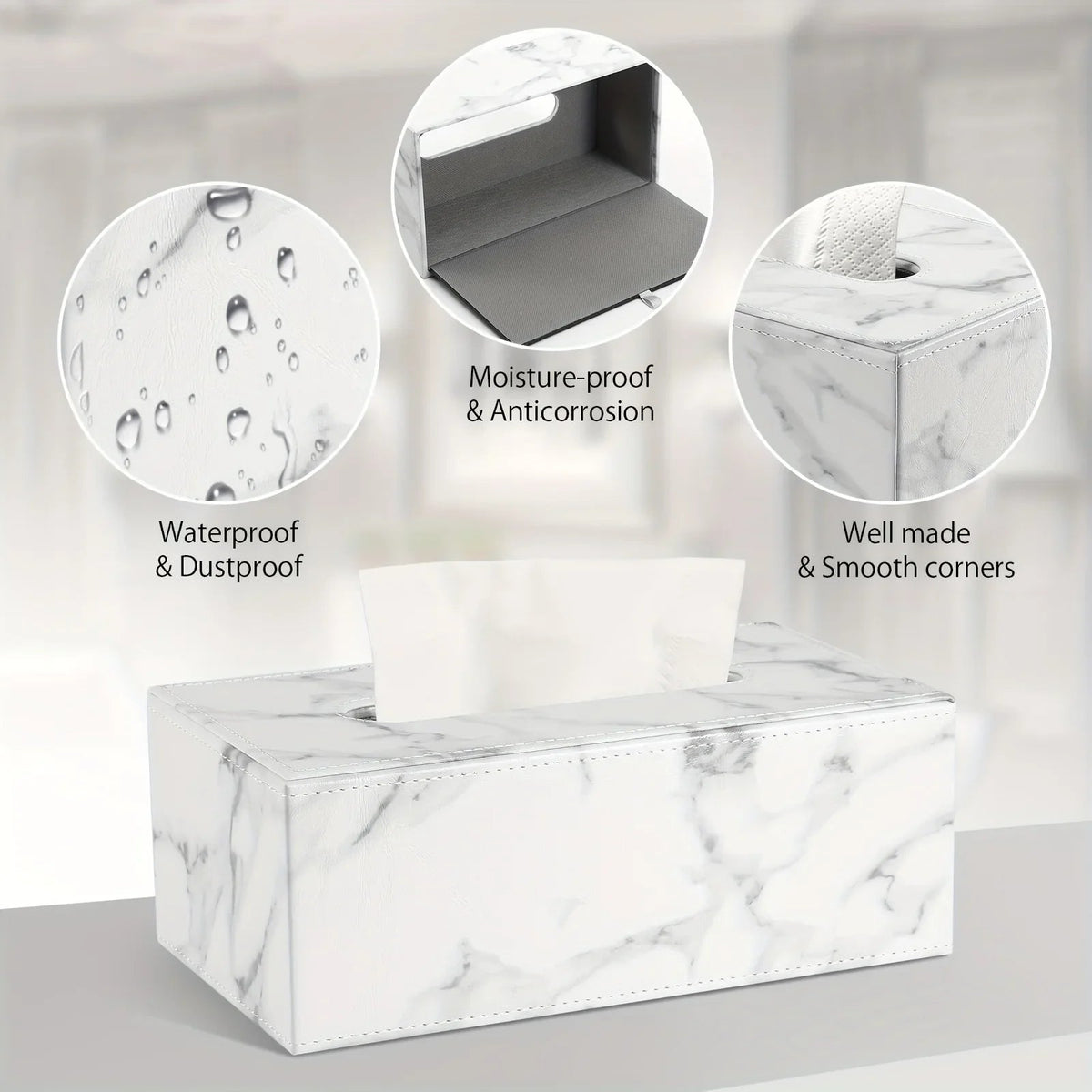 Tissue Box - Marble White Rectangular, lifestyle image - House Of Avana [[SKU:HOA-TIS-008]]