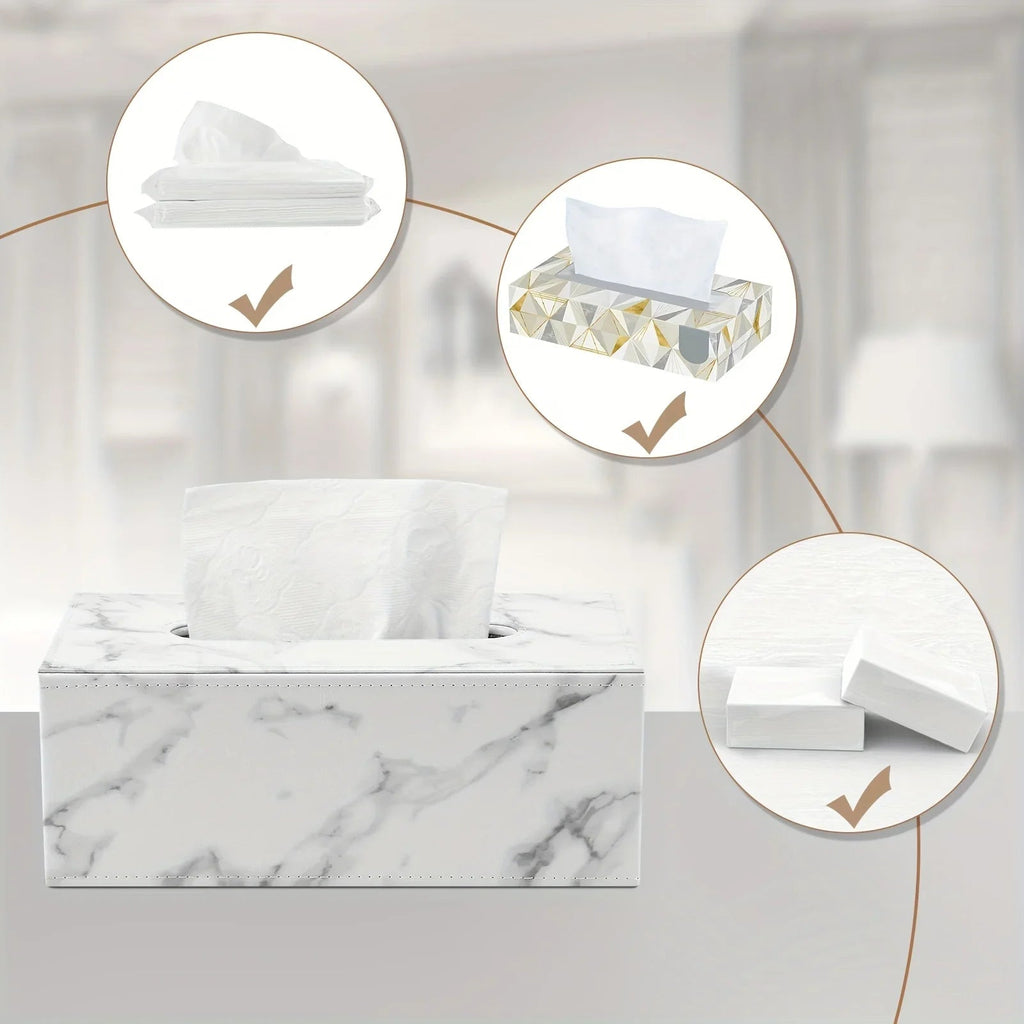 Tissue Box - Marble White Rectangular, top view - House Of Avana [[SKU:HOA-TIS-008]]
