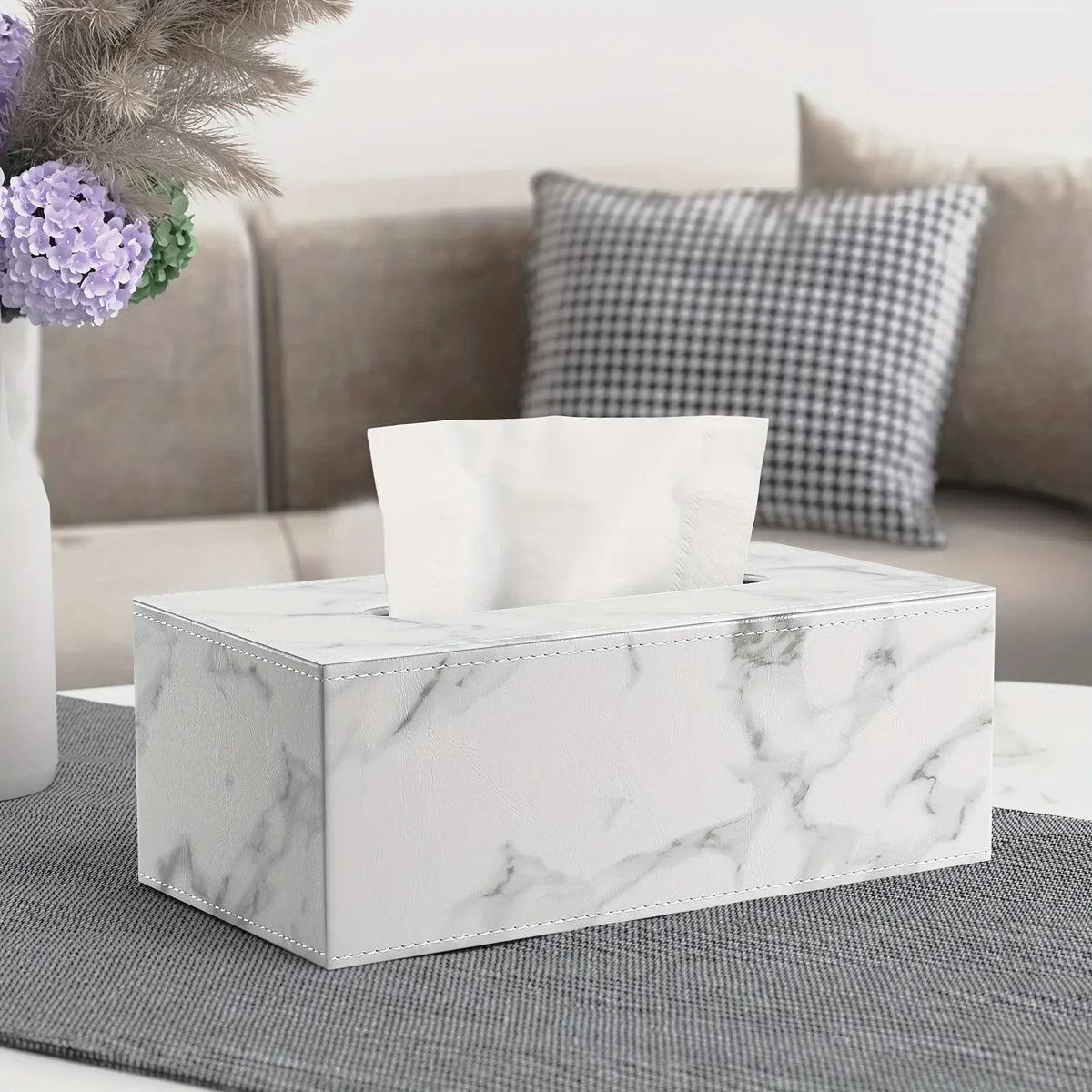 Tissue Box - Marble White Rectangular, angled view - House Of Avana [[SKU:HOA-TIS-008]]