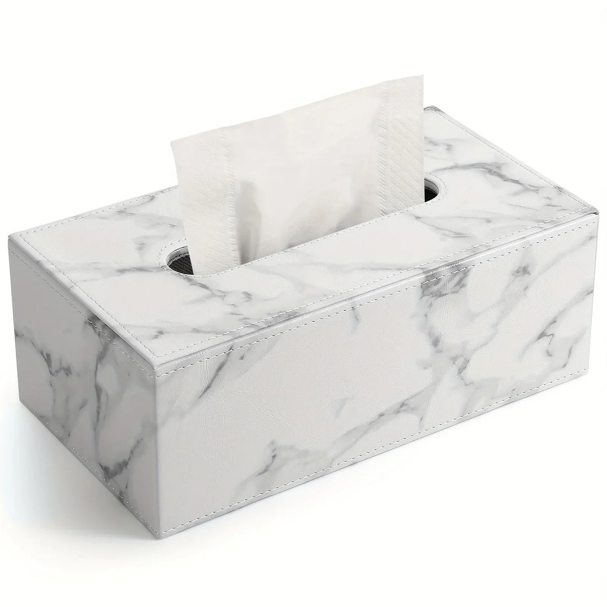 Tissue Box - Marble White Rectangular, front view - House Of Avana [[SKU:HOA-TIS-008]]