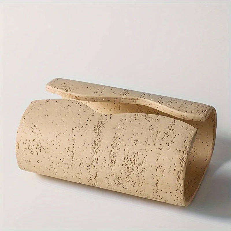 Tissue Box - Wooden Curved with Lid, angled view - House Of Avana