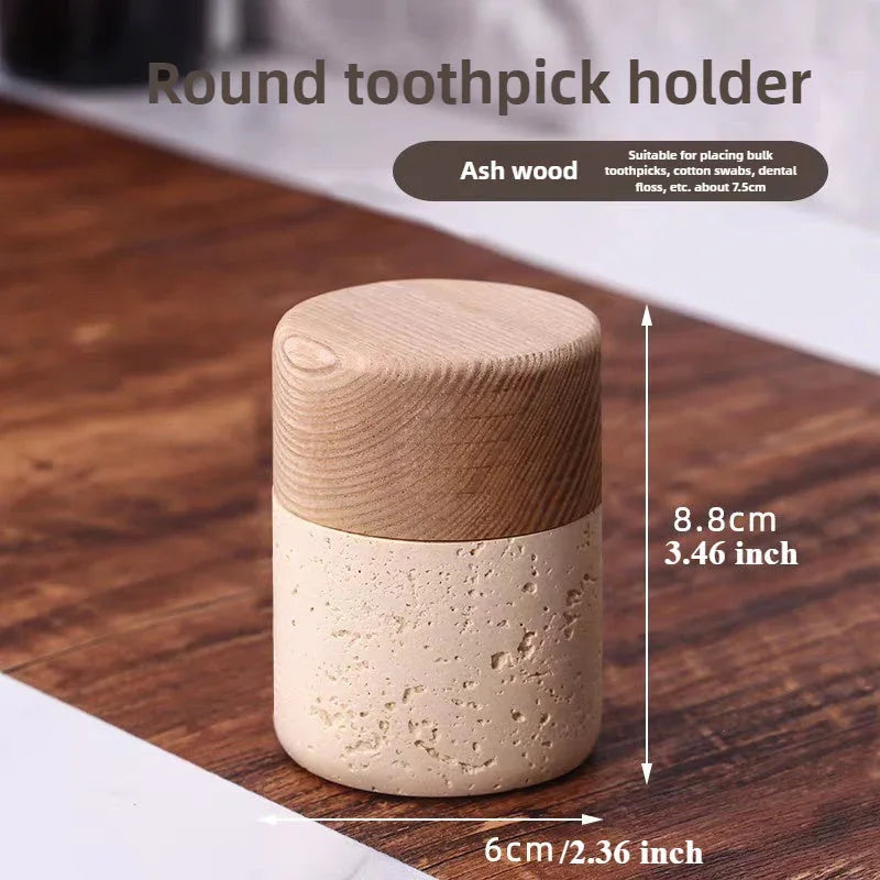 Wabi-Sabi Style Resin Toothpick and Swab Holder with Wooden Lid – Natural Look, Rustic Design, Perfect for Home Decor in Living Room, Dining Room, or Hotel – Ideal Gift for Christmas, Valentine'S Day, or Father'S Day, Too House Of Avana [[SKU:HOA-KAC-021]]