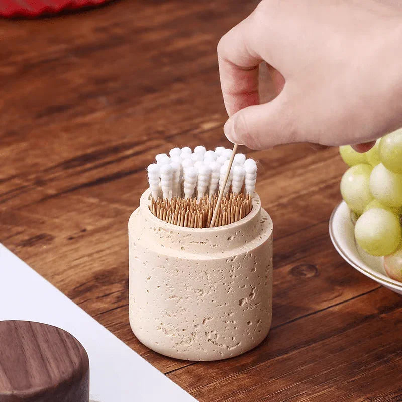 Wabi-Sabi Style Resin Toothpick and Swab Holder with Wooden Lid – Natural Look, Rustic Design, Perfect for Home Decor in Living Room, Dining Room, or Hotel – Ideal Gift for Christmas, Valentine'S Day, or Father'S Day, Too House Of Avana [[SKU:HOA-KAC-021]]