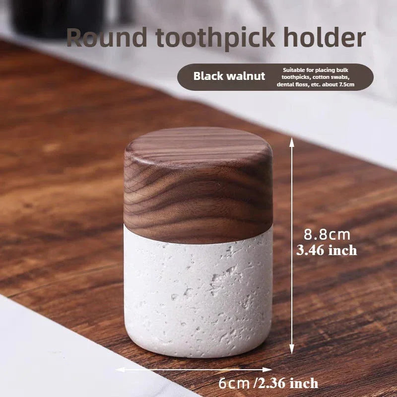 Wabi-Sabi Style Resin Toothpick and Swab Holder with Wooden Lid – Natural Look, Rustic Design, Perfect for Home Decor in Living Room, Dining Room, or Hotel – Ideal Gift for Christmas, Valentine'S Day, or Father'S Day, Too House Of Avana