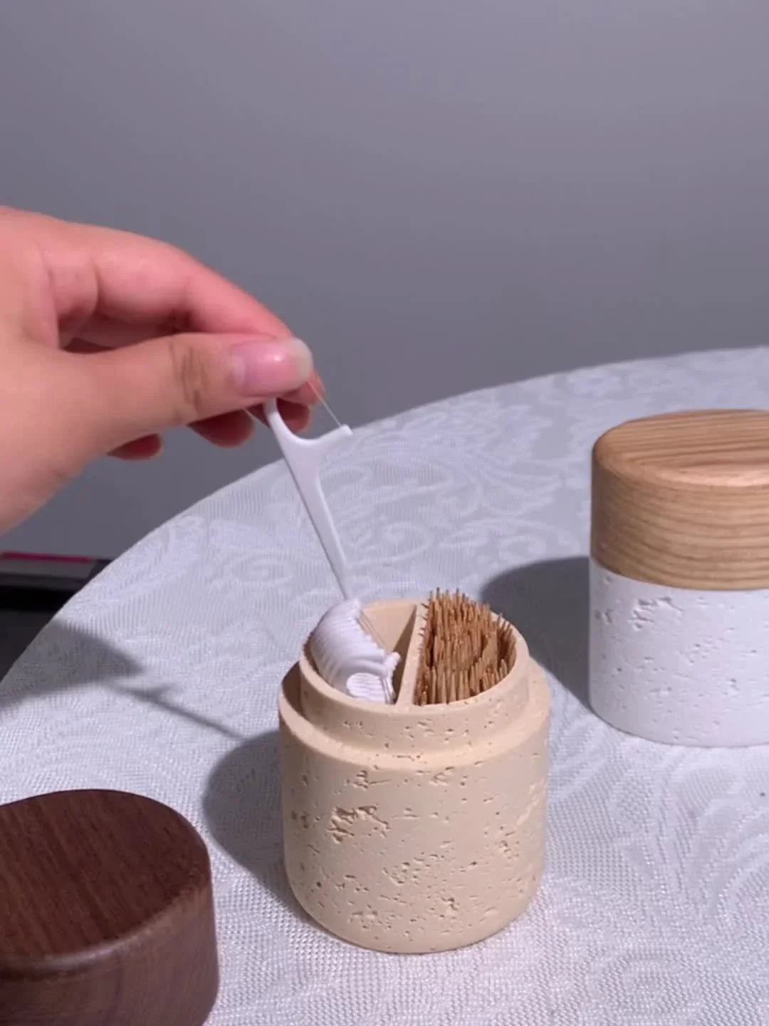 Wabi-Sabi Style Resin Toothpick and Swab Holder with Wooden Lid – Natural Look, Rustic Design, Perfect for Home Decor in Living Room, Dining Room, or Hotel – Ideal Gift for Christmas, Valentine'S Day, or Father'S Day, Too House Of Avana [[SKU:HOA-KAC-021]]