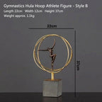 Gymnast balance sculpture with gold ring on a marble base, abstract figure desk decor