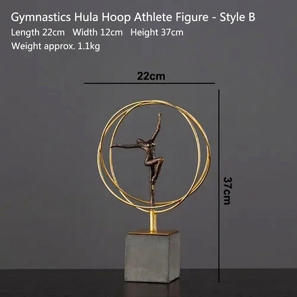 Gymnast balance sculpture with gold ring on a marble base, abstract figure desk decor