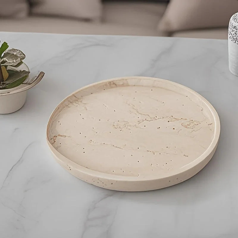 Tray - Natural Yellow Marble Round, back view - House Of Avana