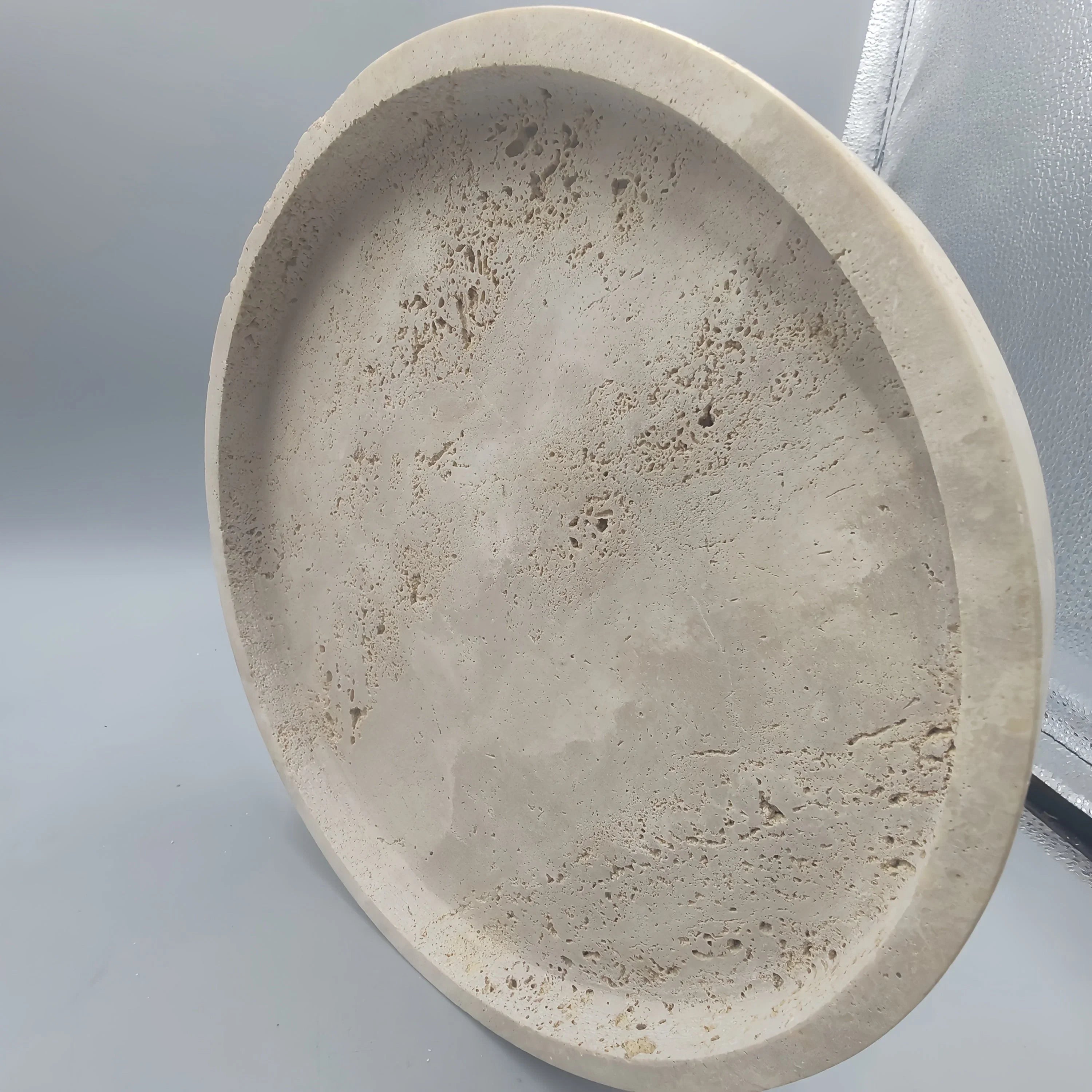 Tray - Natural Yellow Marble Round, side view - House Of Avana