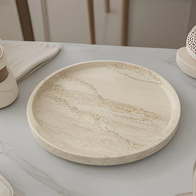 Tray - Natural Yellow Marble Round, front view - House Of Avana