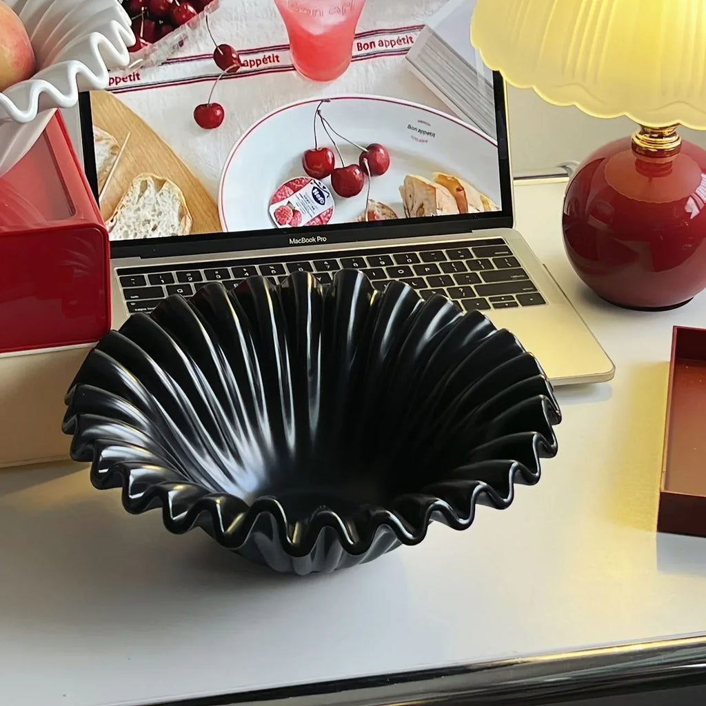 Black Glass 2-layer Tray with Wave Design, back view - House Of Avana