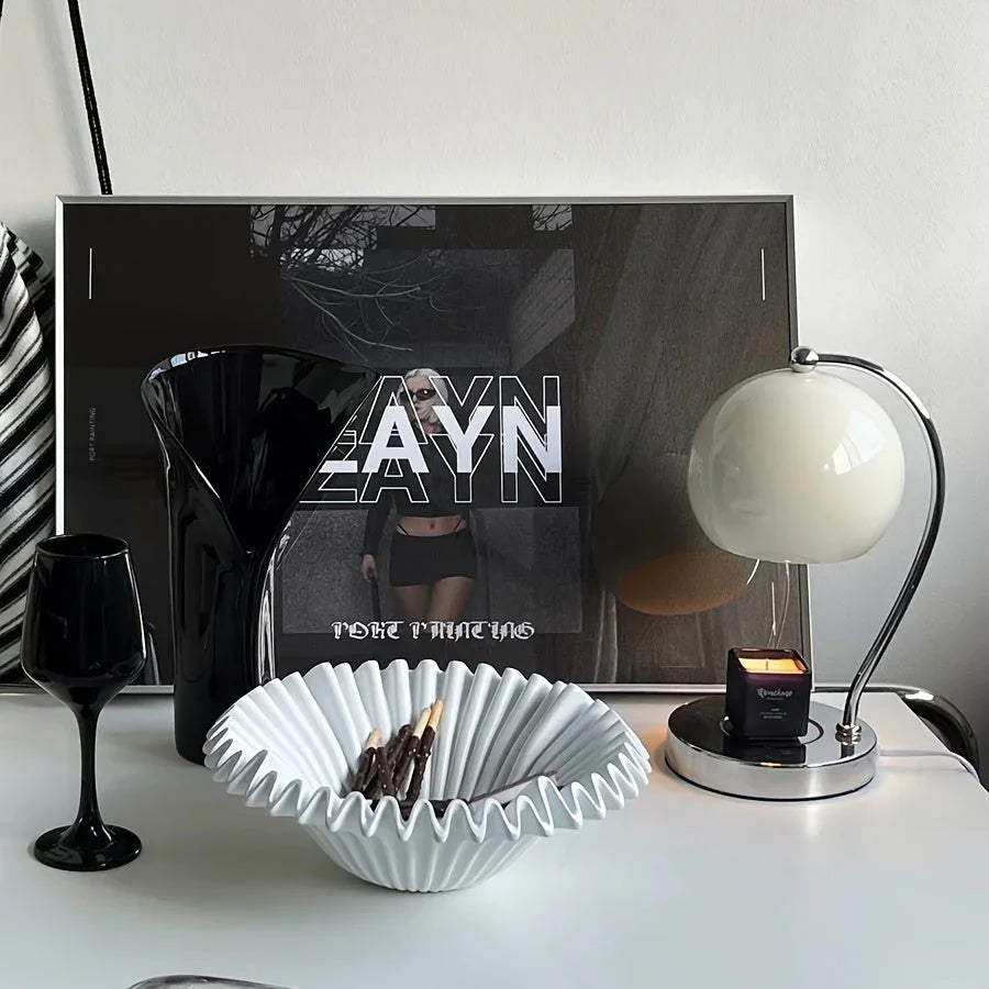 Black Glass 2-layer Tray with Wave Design, top view - House Of Avana