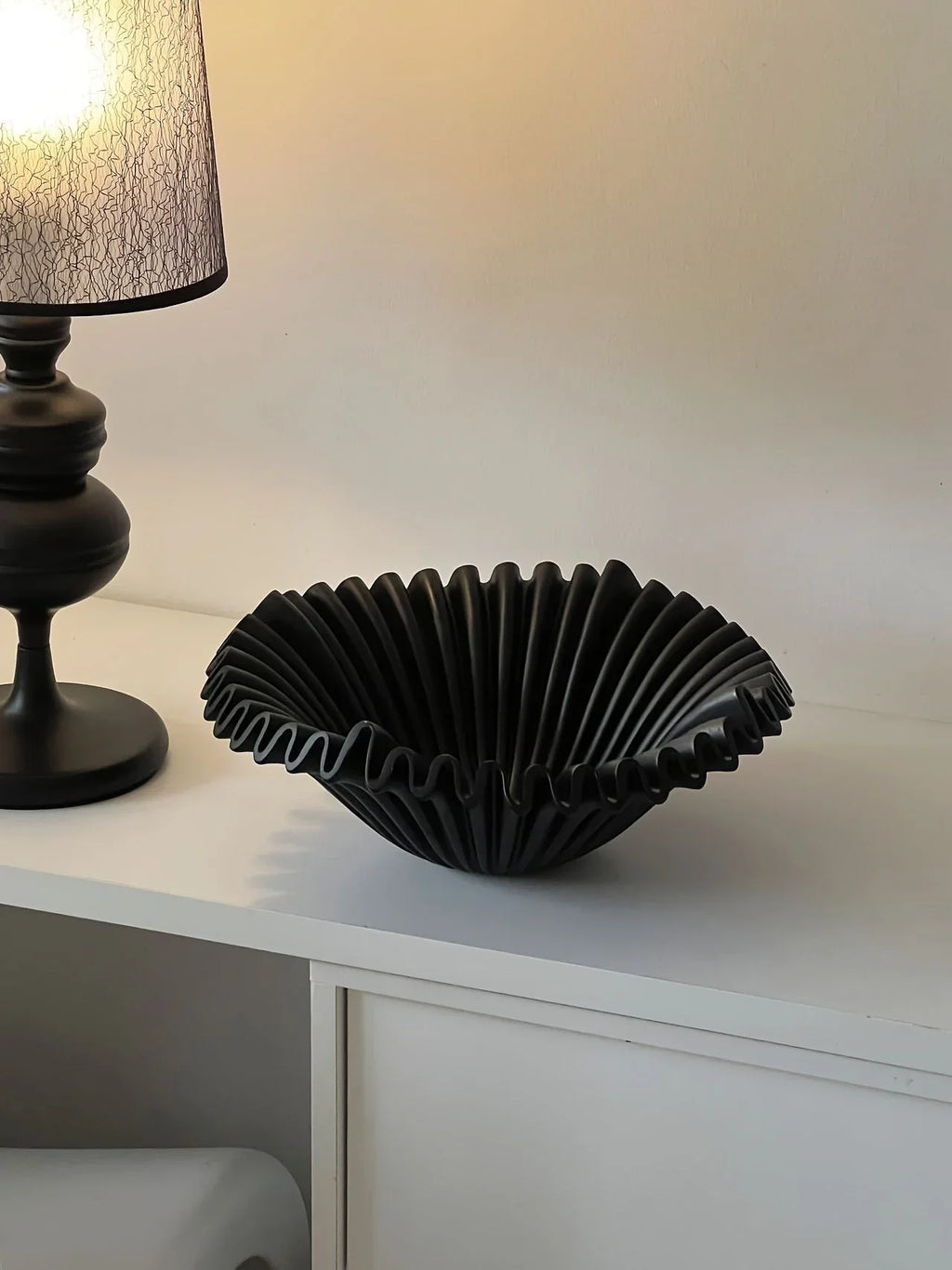 Black Glass 2-layer Tray with Wave Design, angled view - House Of Avana