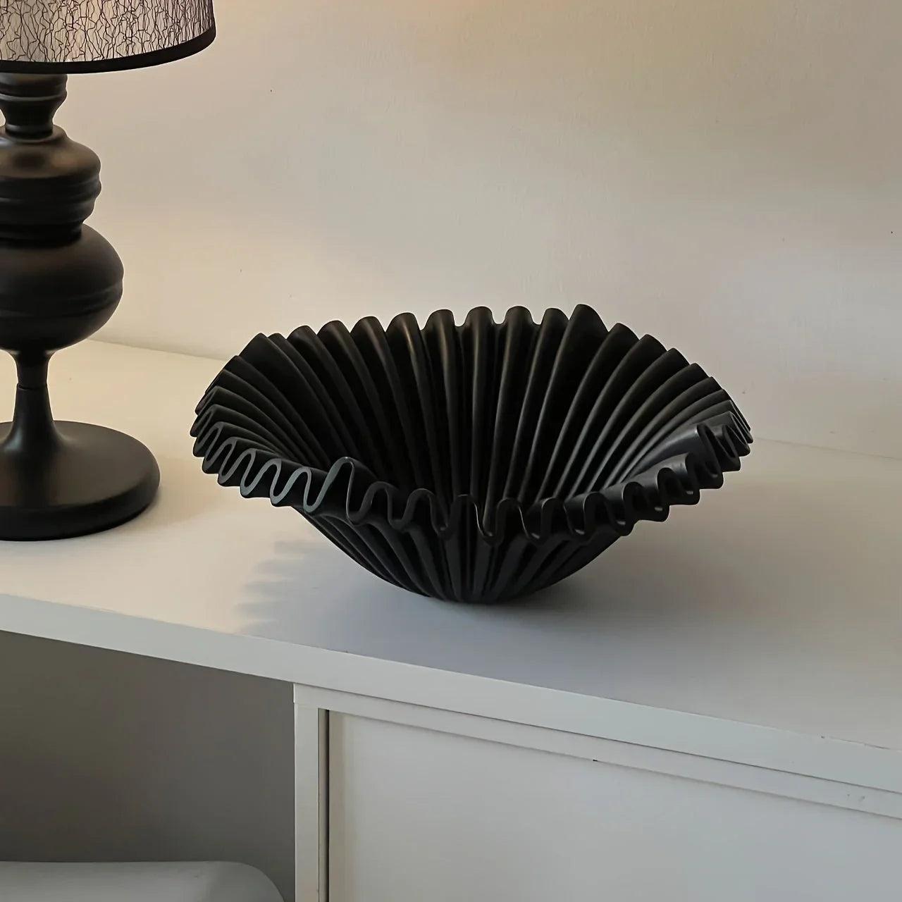 Black Glass 2-layer Tray with Wave Design, front view - House Of Avana