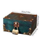 Teal and brown vintage-style wooden treasure box with brass accents and combination lock for compact size home decor