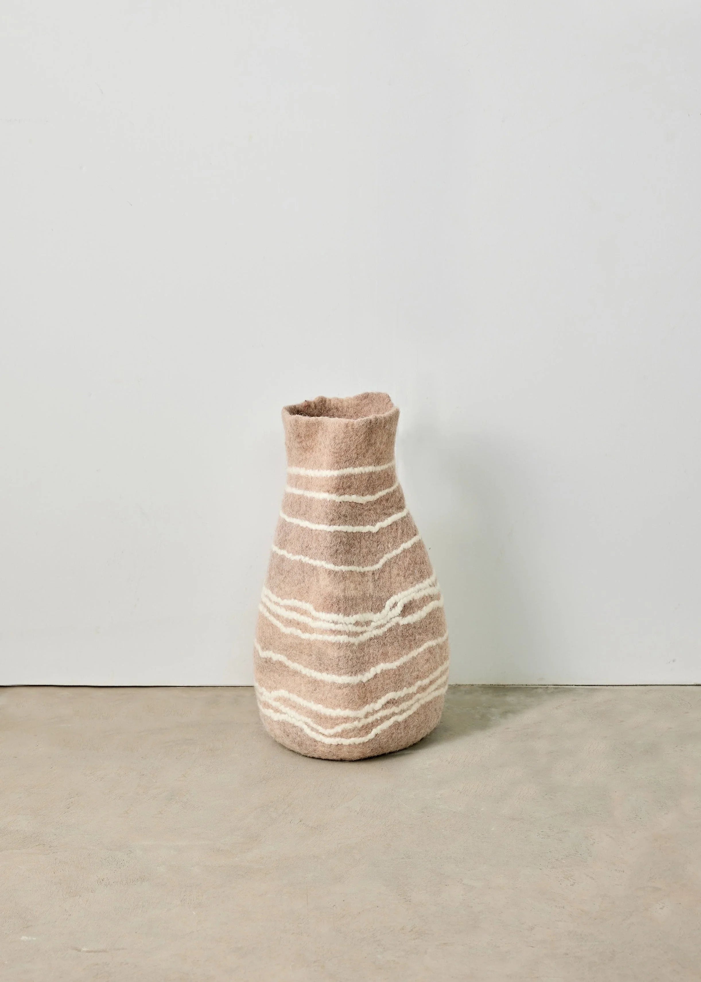 Tribal Lines Dusty Rose Pink Wool Gourd Basket Kanju Interiors