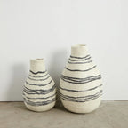 Tribal Lines Hand-Felted Wool Natural White Gourd Basket Kanju Interiors