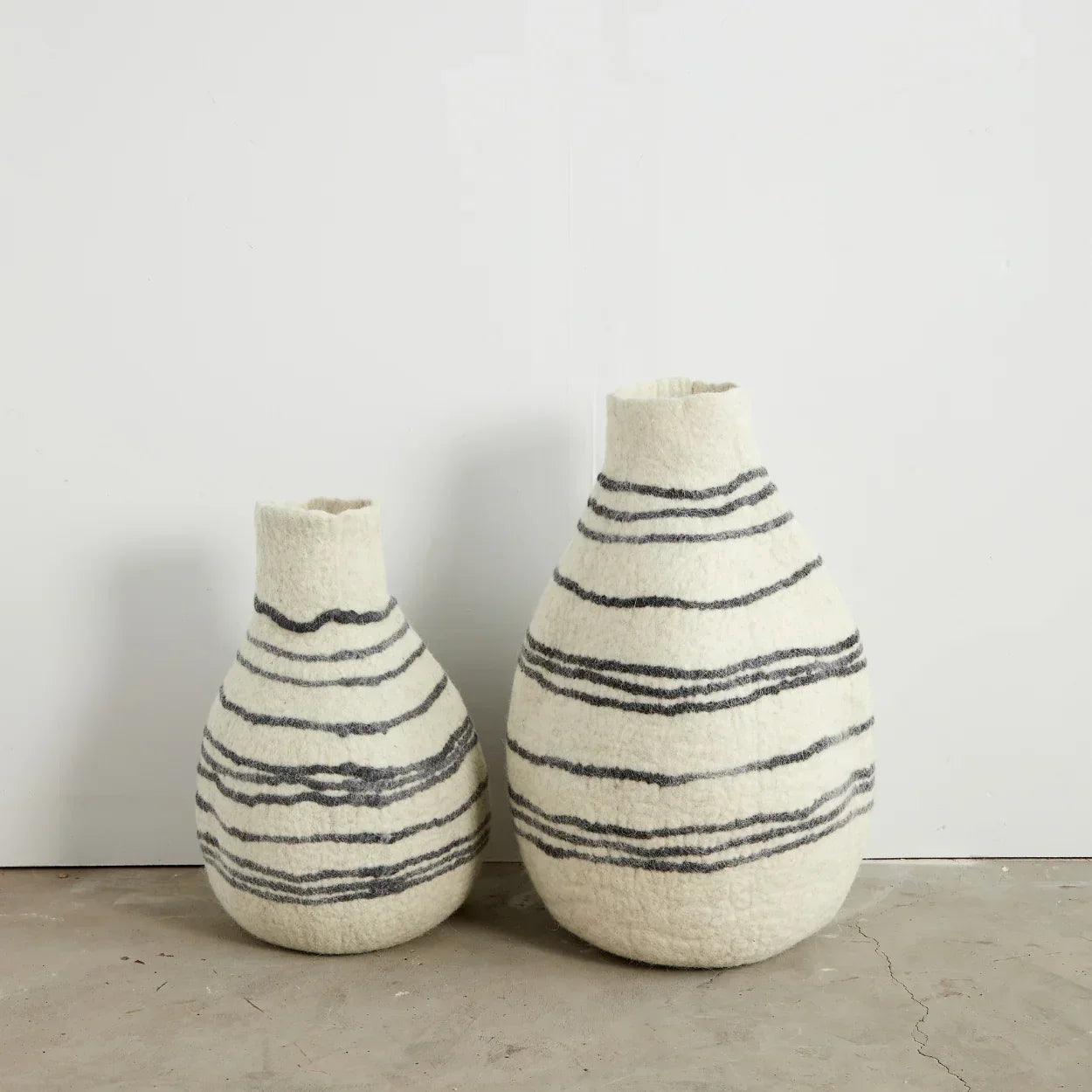 Tribal Lines Hand-Felted Wool Natural White Gourd Basket Kanju Interiors