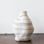 Tribal Lines Hand-Felted Wool Natural White Gourd Basket Kanju Interiors