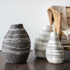 Tribal Lines Hand-Felted Wool Natural White Gourd Basket Kanju Interiors