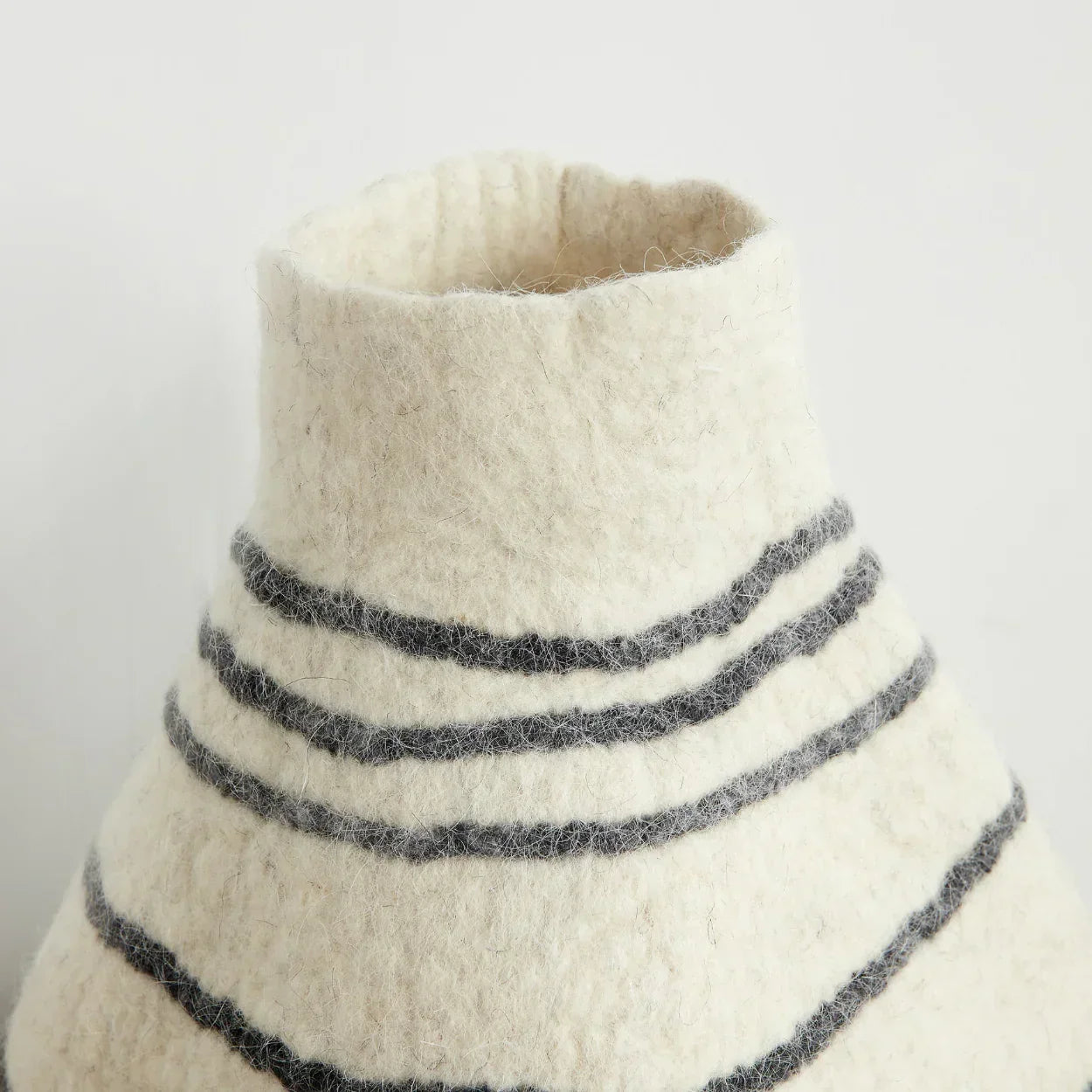 Tribal Lines Hand-Felted Wool Natural White Gourd Basket Kanju Interiors