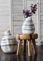 Tribal Lines Hand-Felted Wool Natural White Gourd Basket Kanju Interiors