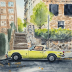 Triumph Spitfire on Cabrini, Nyc, Watercolor Painting, back view - House Of Avana