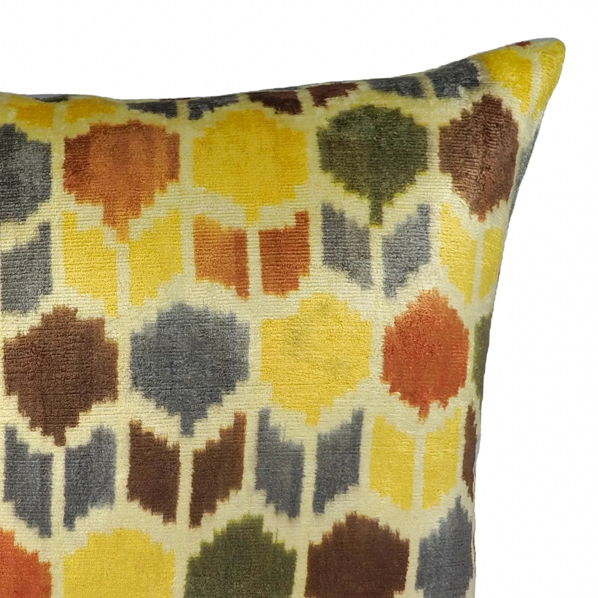 Tulips Silk Velvet Ikat Throw Pillow Cover X 20, side view - House Of Avana
