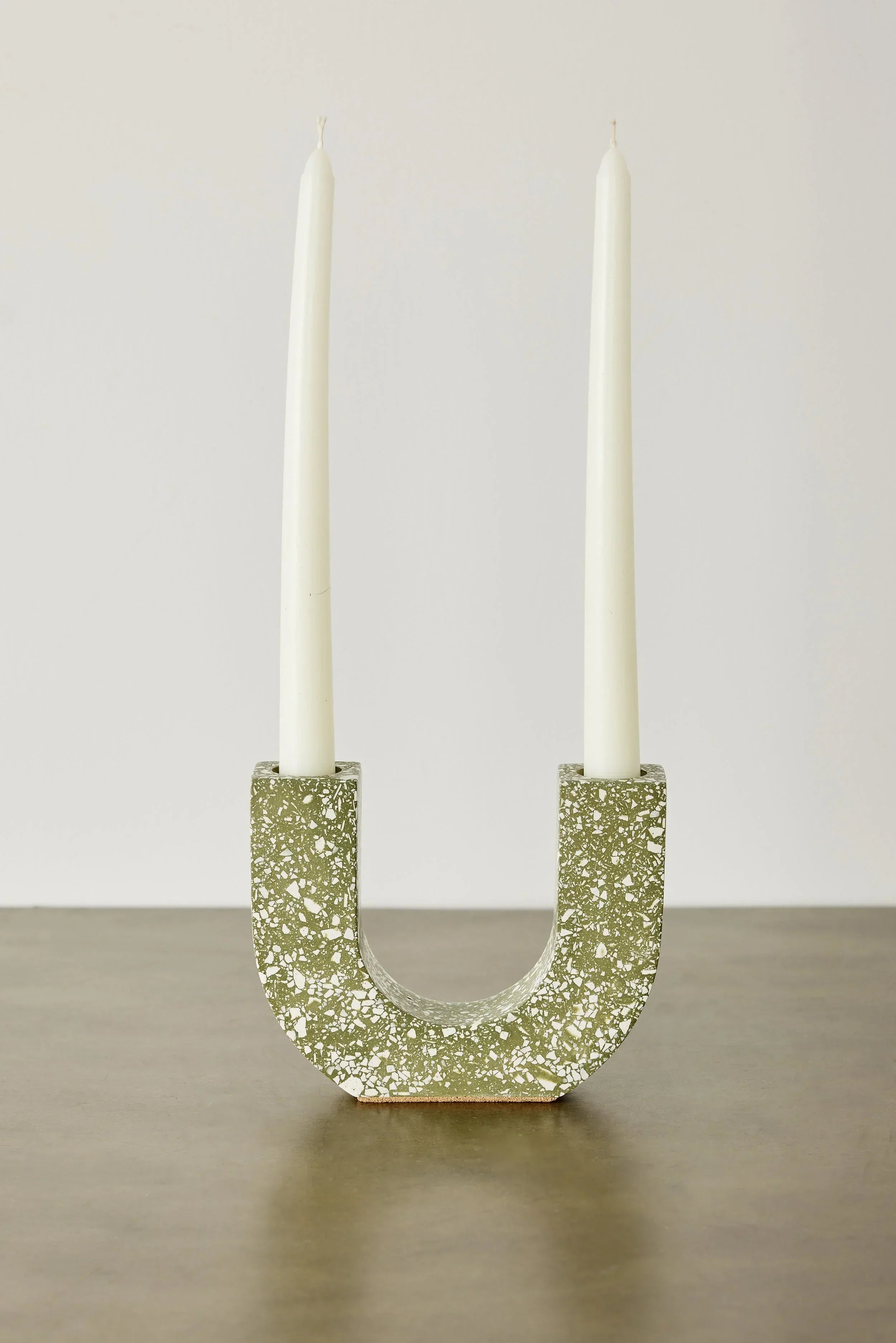 U-shaped Olive Terrazzo Taper Candle Holder Kanju Interiors