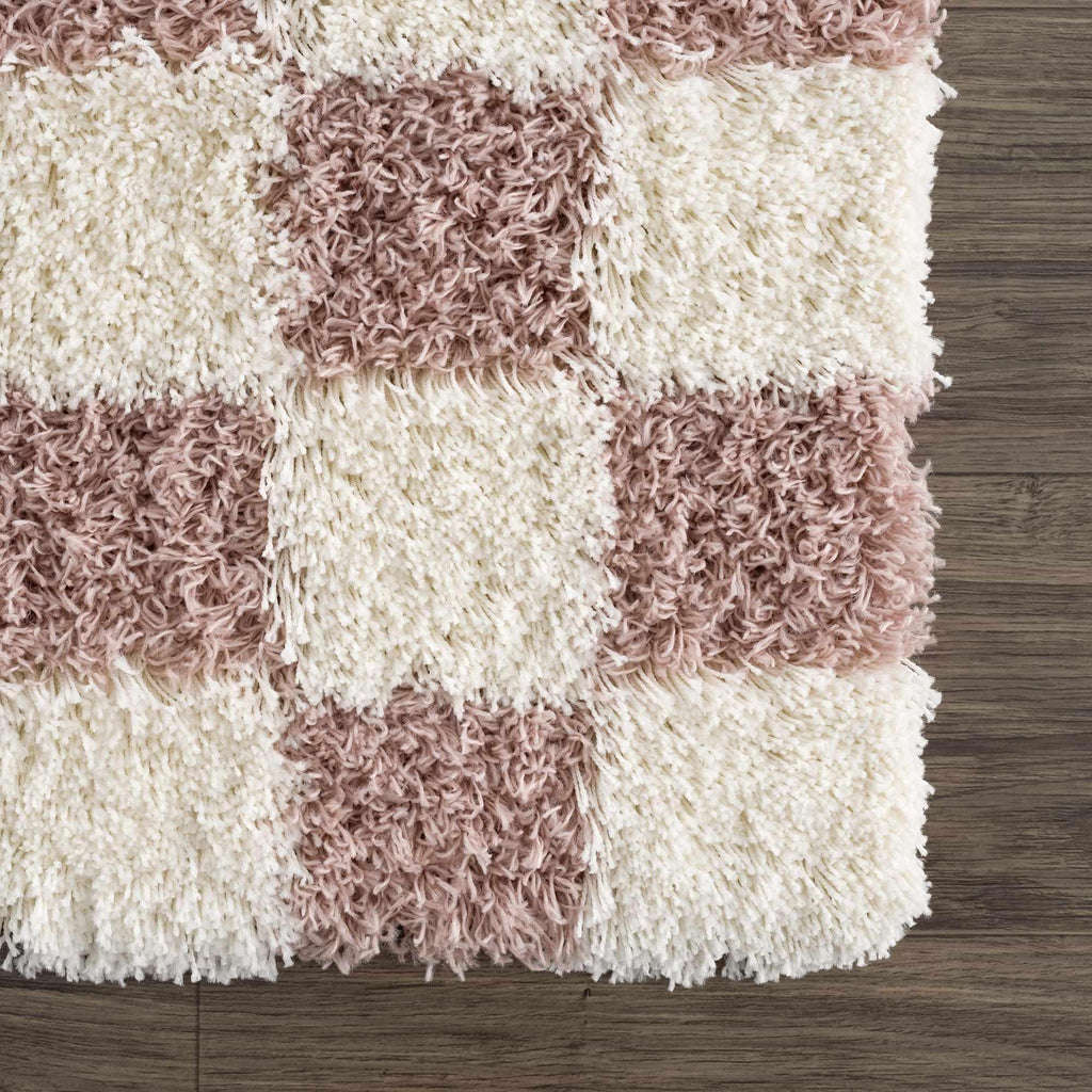 Atira Pink Checkered Area Rug Hauteloom