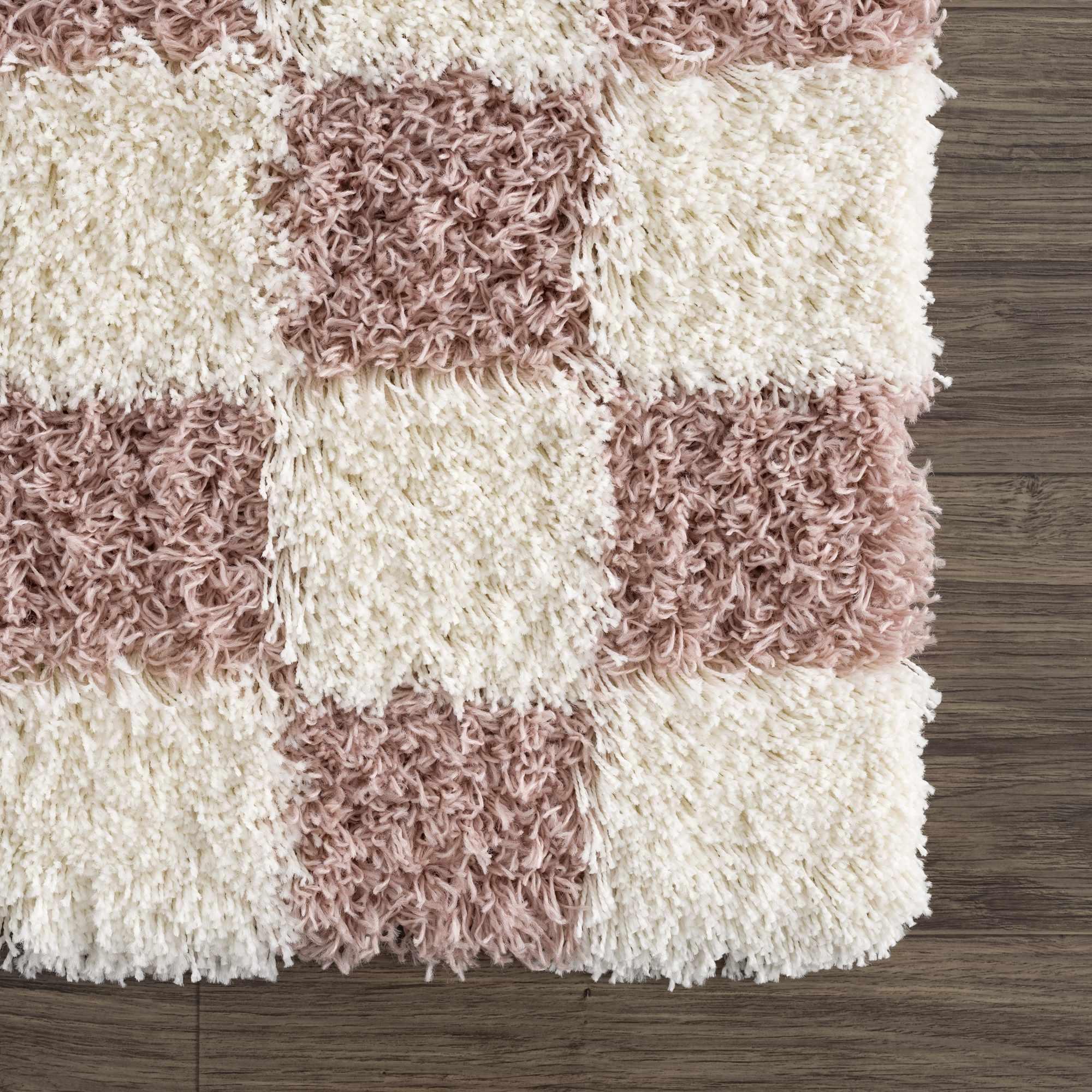Atira Pink Checkered Area Rug Hauteloom