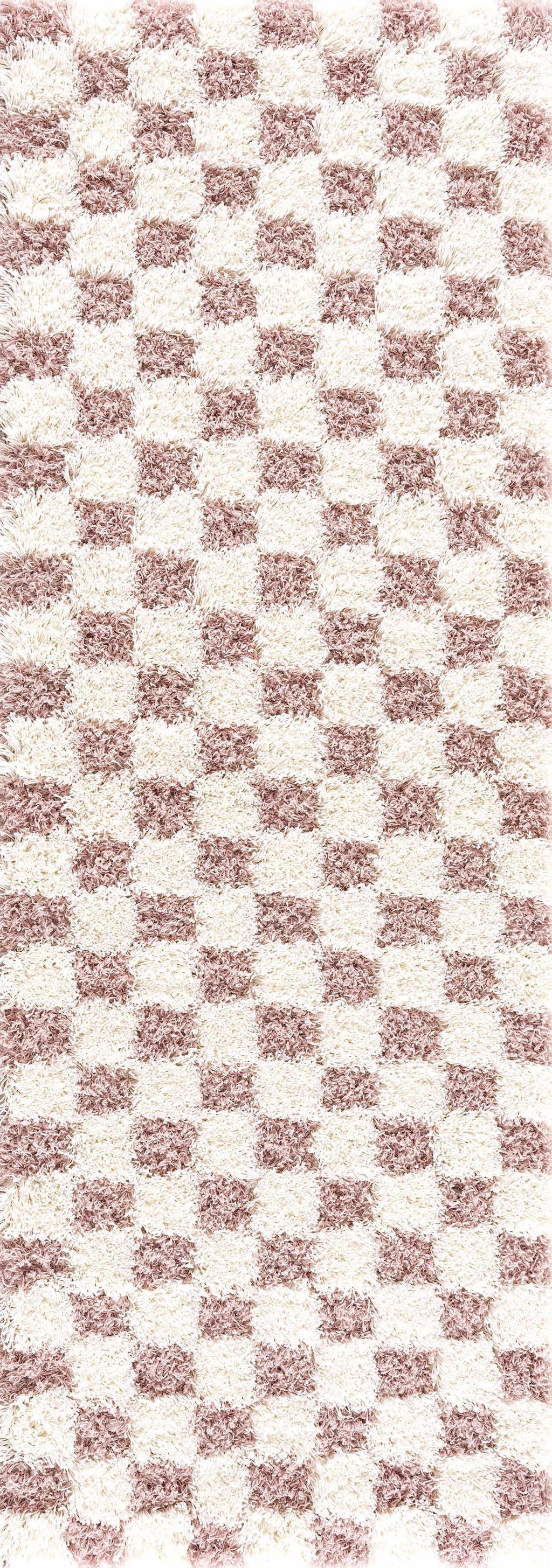 Atira Pink Checkered Area Rug Hauteloom