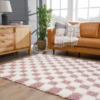 Atira Pink Checkered Area Rug Hauteloom