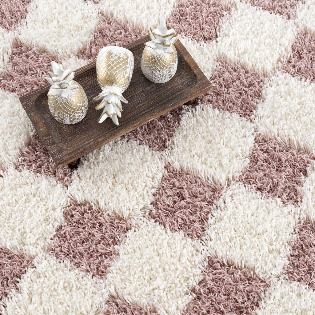 Atira Pink Checkered Area Rug Hauteloom